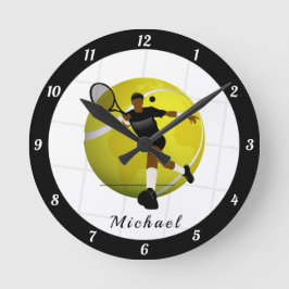 Silhouette des Tennis-Spielers - Aufführung Runde Wanduhr