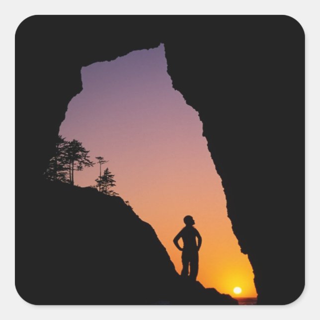 Silhouette des Wanderers, Punkt der Bögen, Quadratischer Aufkleber (Vorderseite)