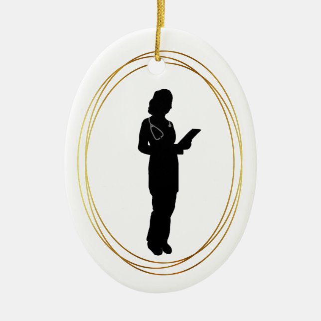 Silhouette des weiblichen Arztes personalisiert Ve Keramik Ornament (Vorne)