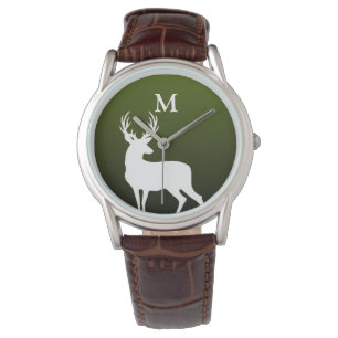 Silhouette des Weißen Hirsches Monogram Green Men  Armbanduhr