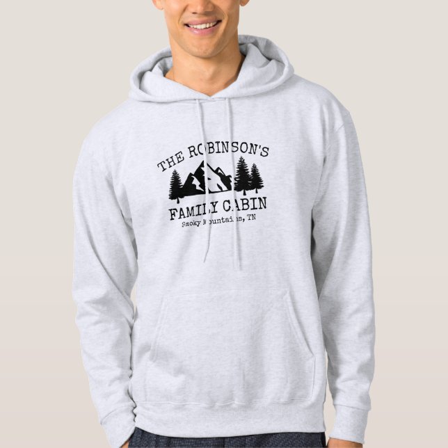 Silhouette-Design der Familienhäuser Bäume Gebirge Hoodie (Vorderseite)
