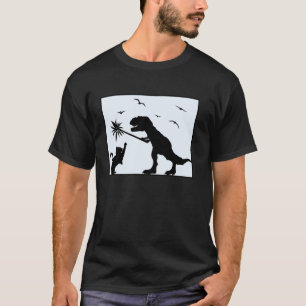 Silhouette Dinosaur Spielender Kätzchenliebhaber L T-Shirt