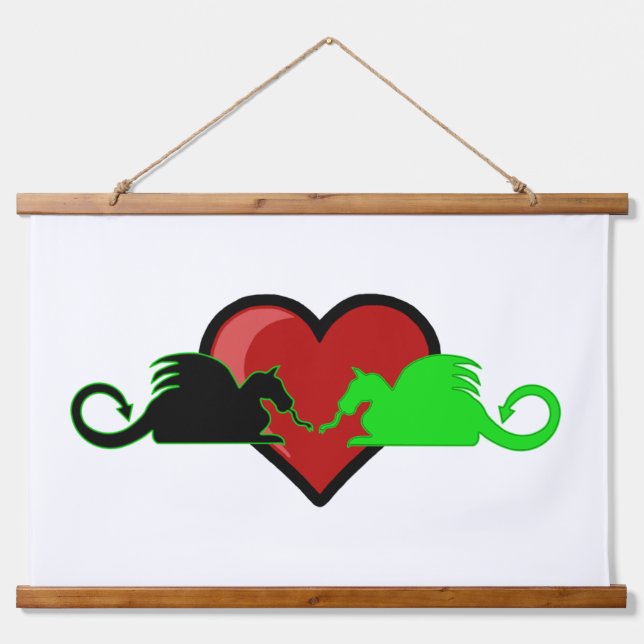 Silhouette Dragon Liebe Wandteppich Mit Holzrahmen (Vorne)