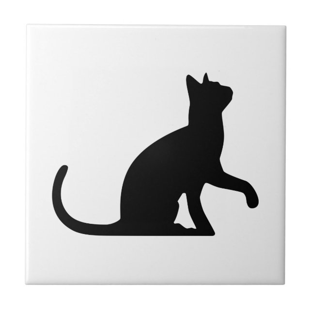 Silhouette einer ersuchenden Katze Fliese (Vorderseite)