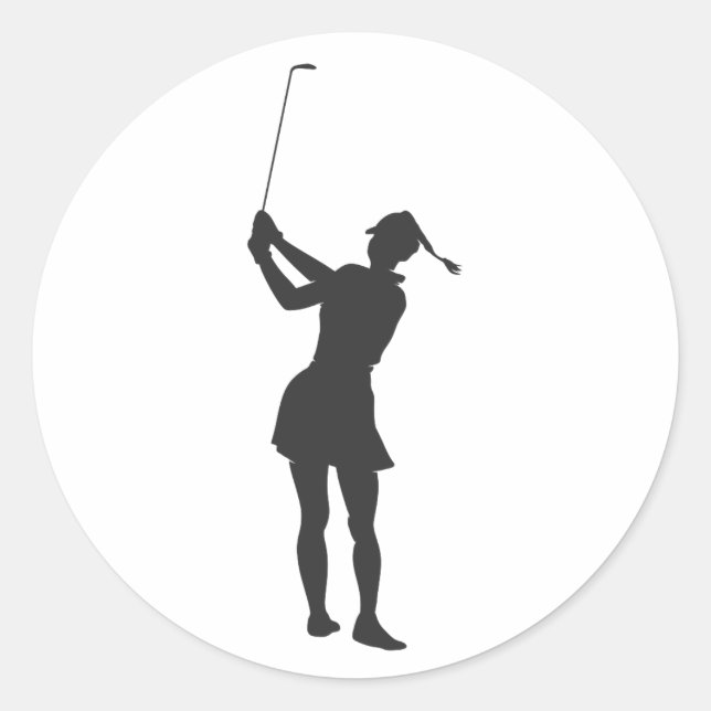 Silhouette einer Golfspielerin Runder Aufkleber (Vorderseite)