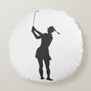 Silhouette einer Golfspielerin Rundes Kissen