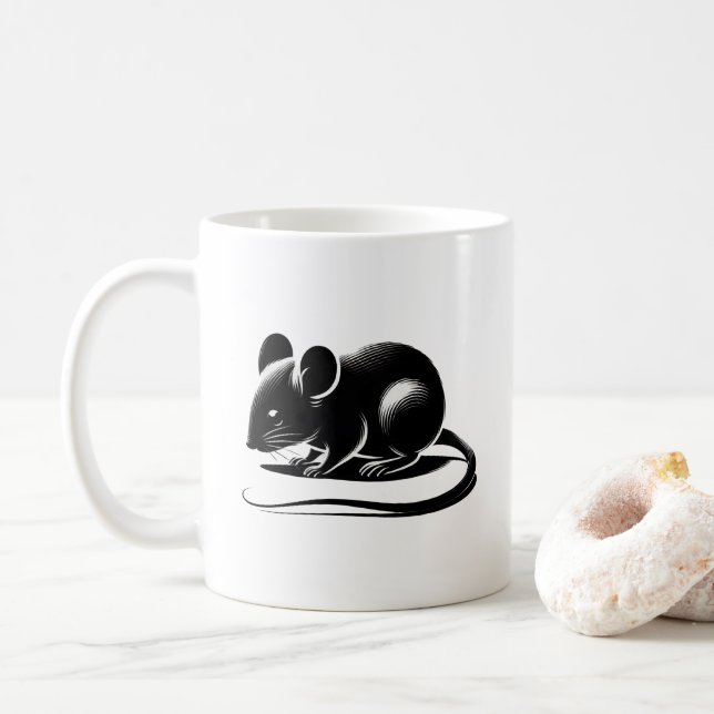 Silhouette einer neugierigen Ratte. Kaffeetasse (Mit Donut)