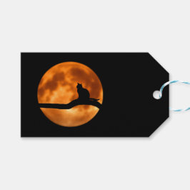 Silhouette einer schwarzen Katze in einem Baum Geschenkanhänger