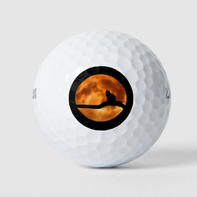 Silhouette einer schwarzen Katze in einem Baum Golfball (Vorderseite)
