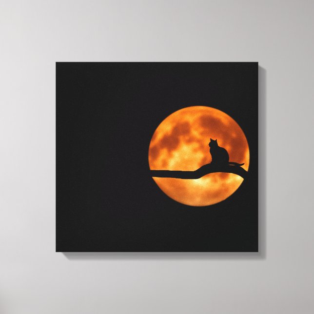 Silhouette einer schwarzen Katze in einem Baum Leinwanddruck (Vorderseite)