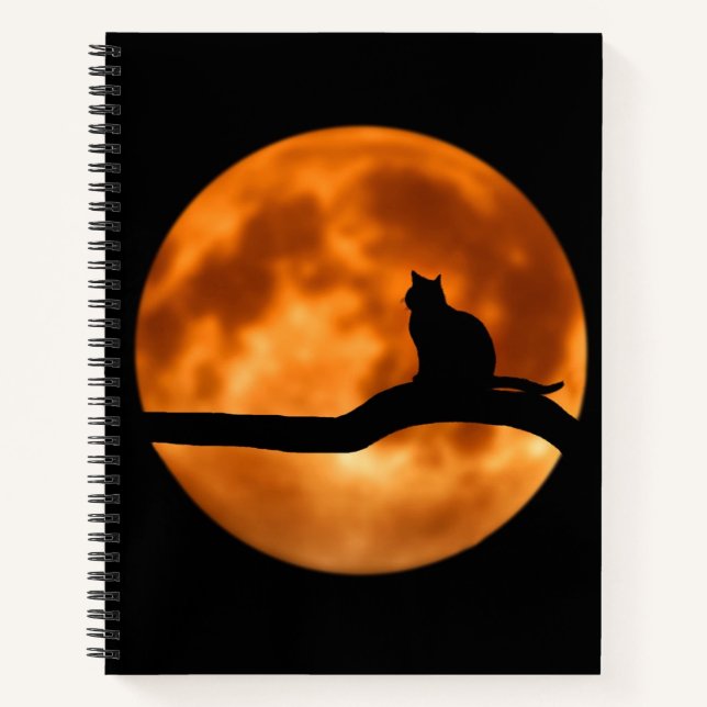 Silhouette einer schwarzen Katze in einem Baum Notizbuch (Vorderseite)