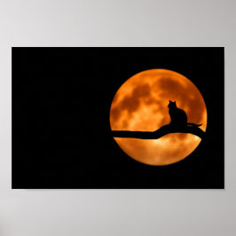Silhouette einer schwarzen Katze in einem Baum Poster