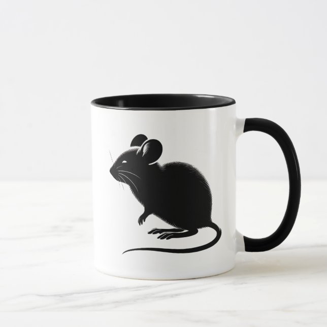 Silhouette einer schwarzen Ratte, modernes Design. Tasse (Rechts)