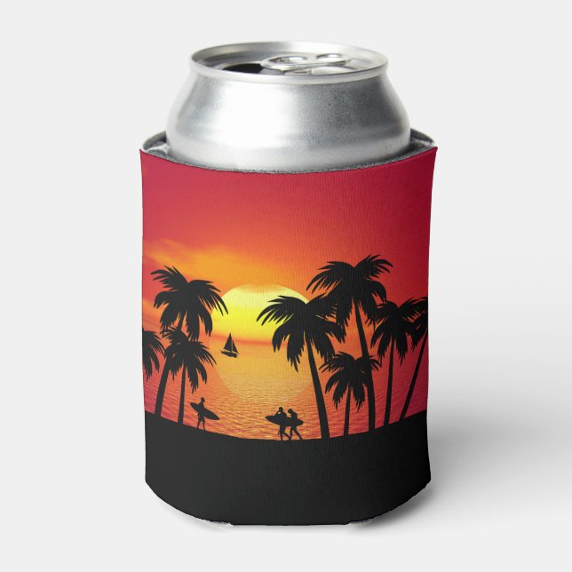 Silhouette einer tropischen Insel bei Sonnenunterg Dosenkühler (Kanne Vorderseite)