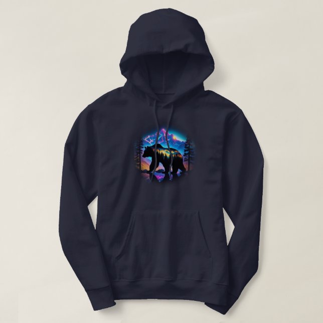 Silhouette eines Bären mit Naturlandschaft Hoodie (Design vorne)
