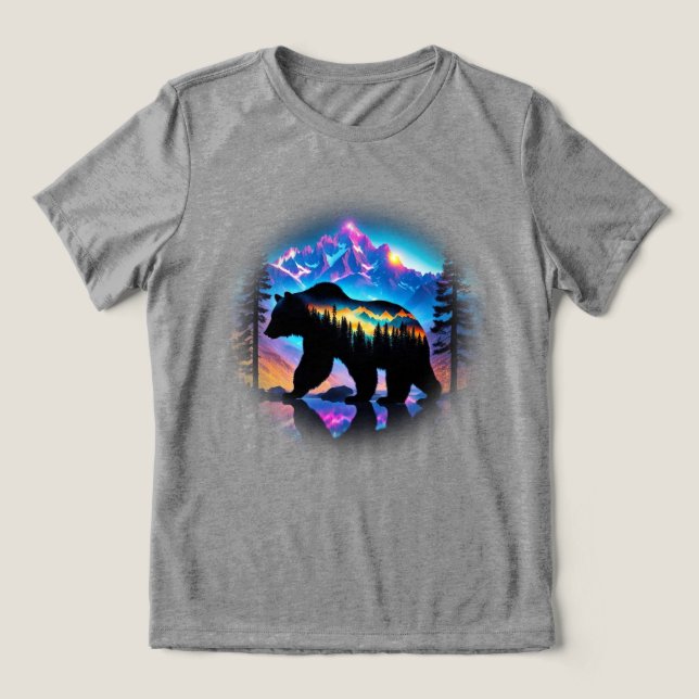 Silhouette eines Bären mit Naturlandschaft Tri-Blend Shirt (Design Vorderseite)