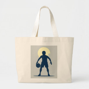 Silhouette eines Basketballspielers, der eine Kuge Jumbo Stoffbeutel
