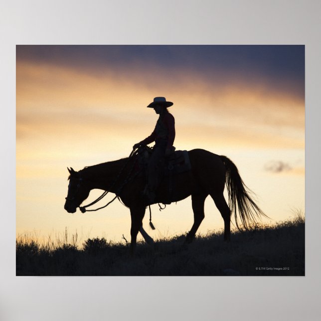 Silhouette eines Cowgirl auf ihrem Pferd gegen die Poster (Vorne)