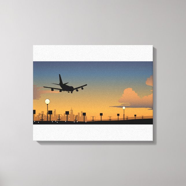 Silhouette eines Flugzeugs im Flug Leinwanddruck (Vorderseite)