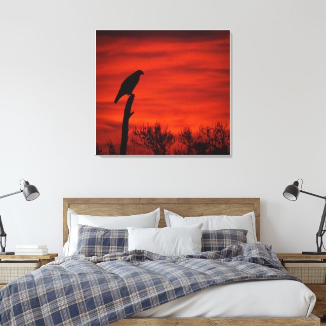 Silhouette eines Hawks bei Sonnenuntergang Leinwanddruck (Insitu (Schlafzimmer))