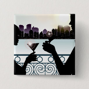 Silhouette eines Paares, das Martini-Gläser röst Button