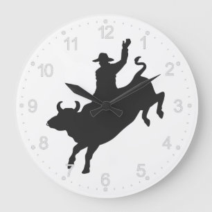 Silhouette eines Rodeo-Stierritts Große Wanduhr