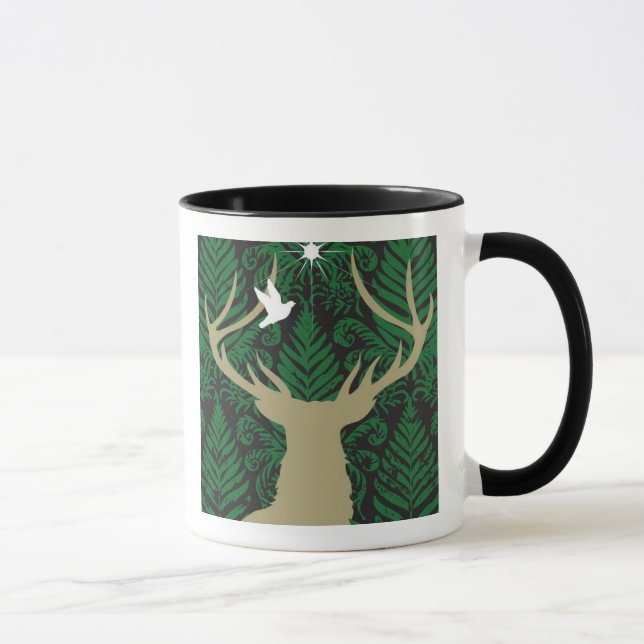 Silhouette eines Rotwilds, der Taube und des Tasse (Rechts)