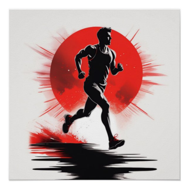 Silhouette eines Runners mit roter Sonne Poster (Vorderseite)