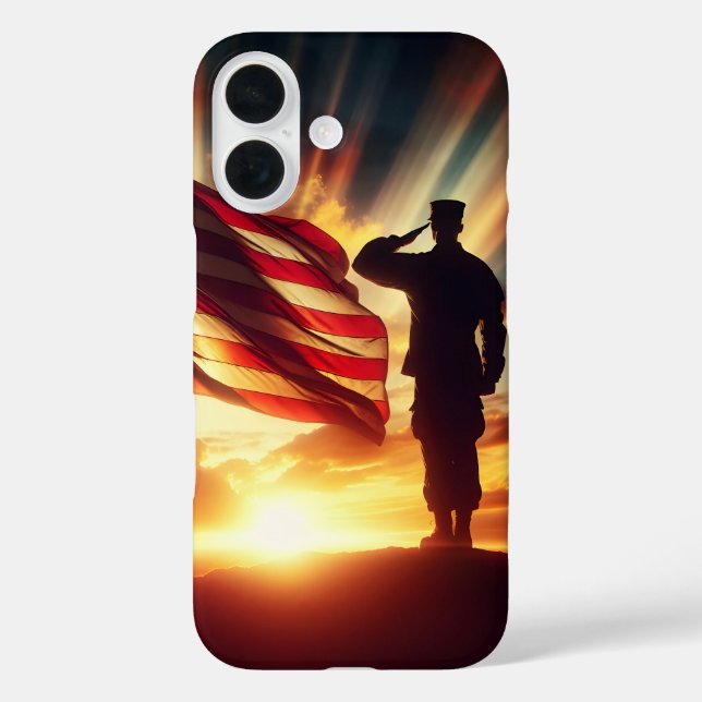 Silhouette eines saldiierenden amerikanischen Sold iPhone 16 Hülle (Rückseite)
