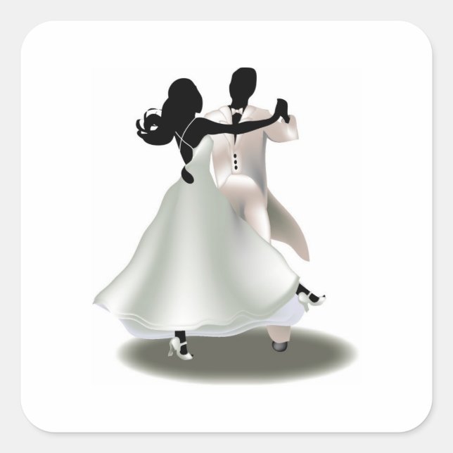Silhouette eines Tanzpaares Quadratischer Aufkleber (Vorderseite)
