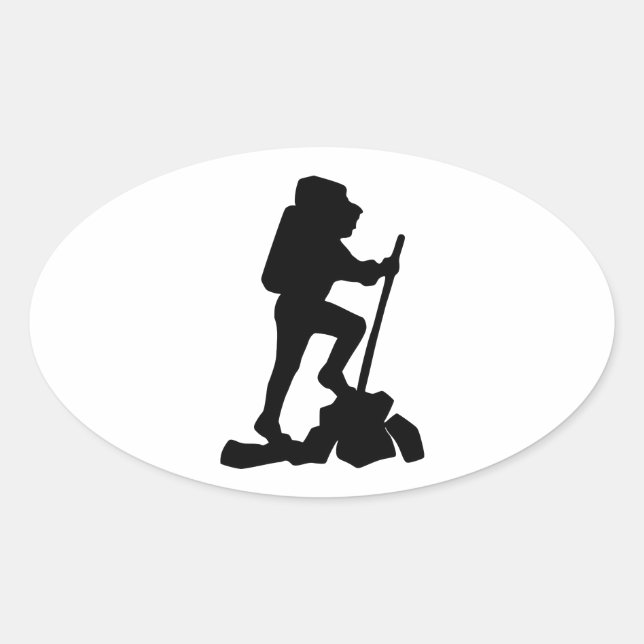 Silhouette eines Wanderers Höhenweg zum Berg Ovaler Aufkleber (Vorderseite)