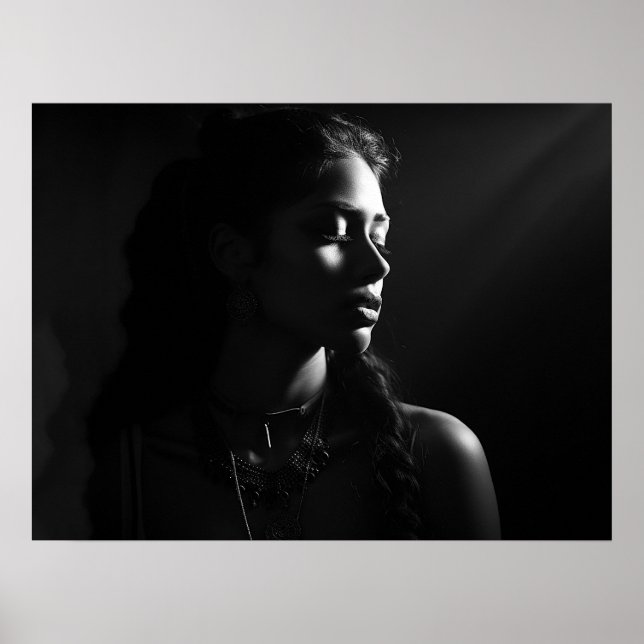 Silhouette eines weiblichen Gesichts B&W-Fotos Poster (Vorne)