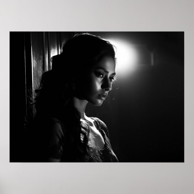 Silhouette eines weiblichen Gesichts B&W-Fotos Poster (Vorne)