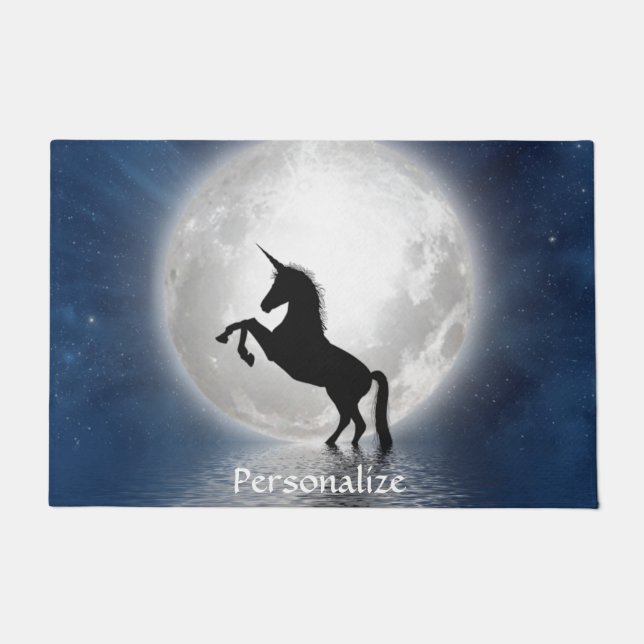 Silhouette Einhorn gegen Vollmond Personalisiert Fußmatte (Vorderseite)