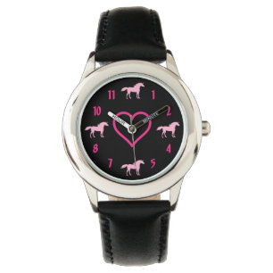 Silhouette Einhörner und Herz-Rosa und Schwarze Mä Armbanduhr