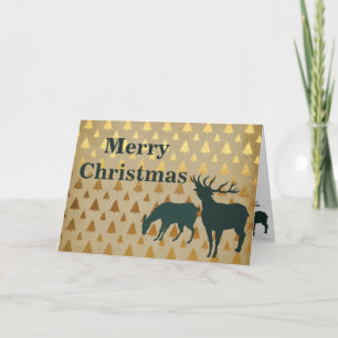 Silhouette Elk Golden Pine Trees Frohe Weihnachten