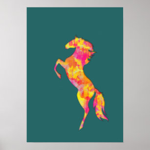 Silhouette Feuerpferde Flammen Abstrakt Elegante Poster