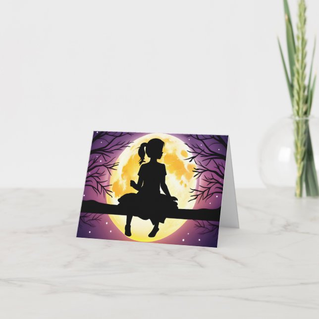 Silhouette Fille Sur Arbre Avec Lune (Devant)