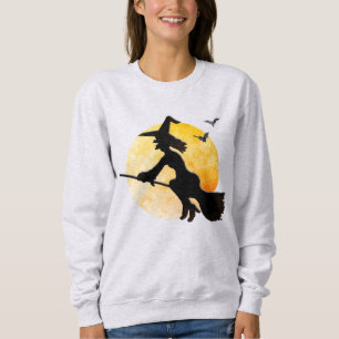 Silhouette Fliegende Böse Hexe Orange Mond   Sweatshirt