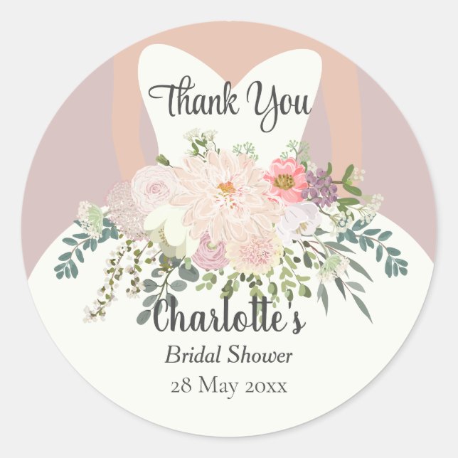 Silhouette Floral Brautparty Vielen Dank Runder Aufkleber (Vorderseite)