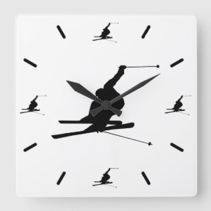 Silhouette für den Schneeschuh im Downhill Quadratische Wanduhr