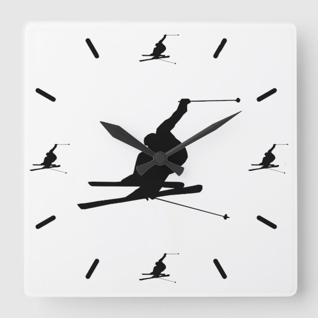 Silhouette für den Schneeschuh im Downhill Quadratische Wanduhr (Vorderseite)