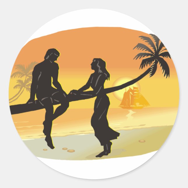 Silhouette für Hochzeiten am Strand Runder Aufkleber (Vorderseite)