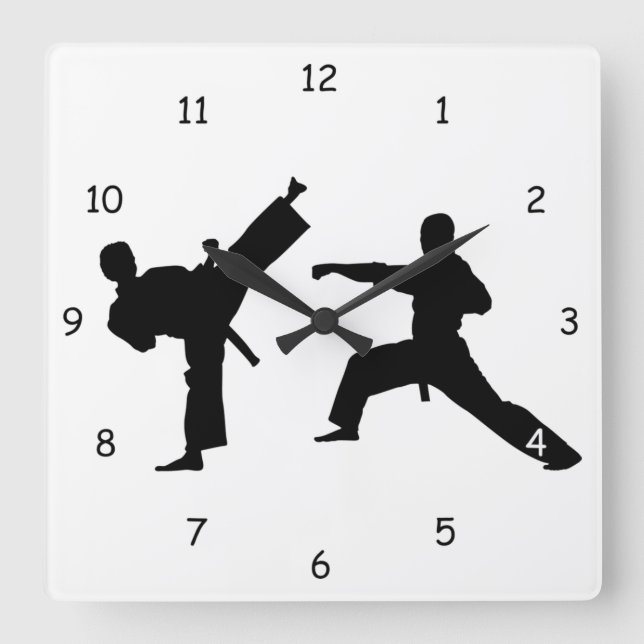 Silhouette für Kampfkunst Quadratische Wanduhr (Vorderseite)