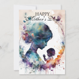 Silhouette für Kinder und Mutter Wasserfarbe Kunst Karte