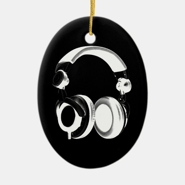 Silhouette für Schwarzweiß-Headphones Keramik Ornament (Vorne)