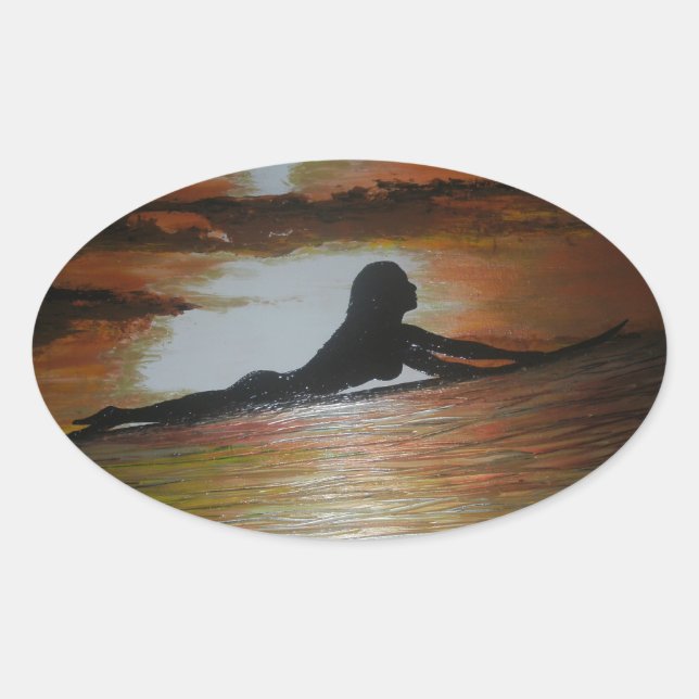Silhouette für Surfer Ovaler Aufkleber (Vorderseite)