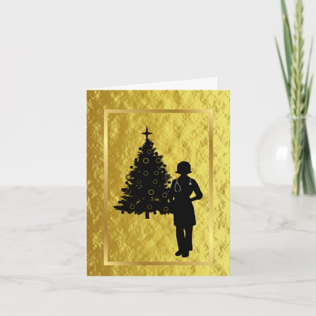Silhouette für weibliche Ärzte Goldene Weihnachtsk Karte (Vorderseite)