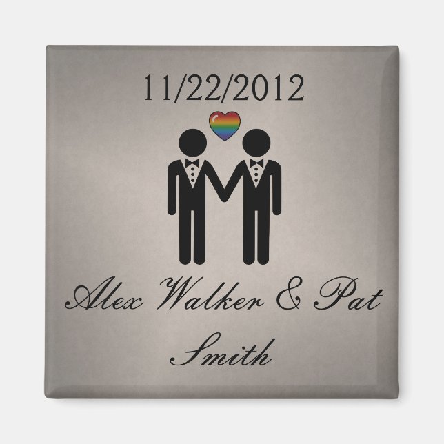 Silhouette Gay Grooms mit Regenbogenherz Magnet (Vorne)