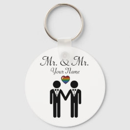 Silhouette Gay Grooms mit Regenbogenherz Schlüsselanhänger